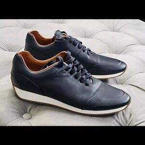 Massimo Dutti Navy Blue Leather Trainers Sneakers Mens Athletic Shoes 42 9